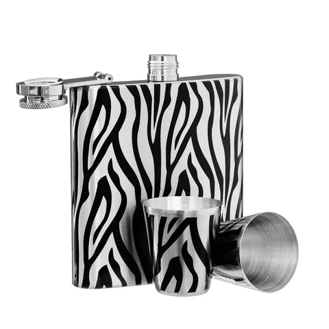 Auden Zebra Hip Flask and Shot Glasses Set