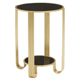 Jolie Round End Table with Black Mirror And Gold Frame