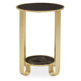 Jolie Round End Table with Black Mirror And Gold Frame