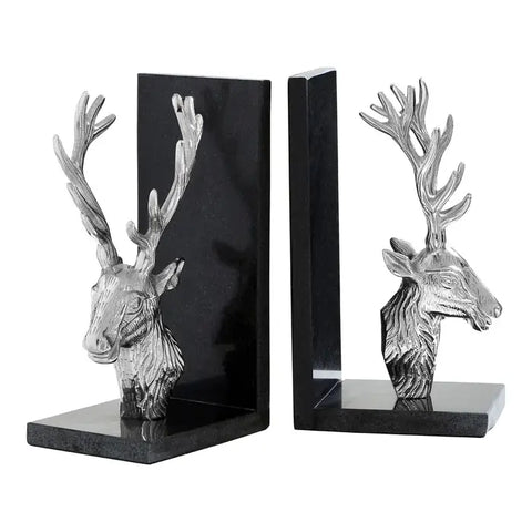 Kinsley Set of 2 Stag Bookends with Marble Base