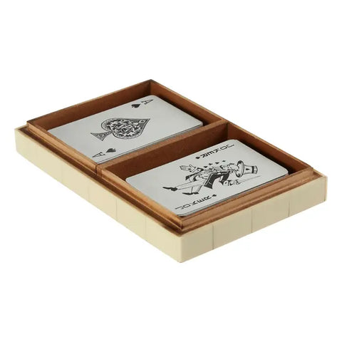 Churchill Games Cream and Black Double Card Box with Playing Cards