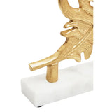 Evra Gold Peacock Feather Sculpture On White Marble Base