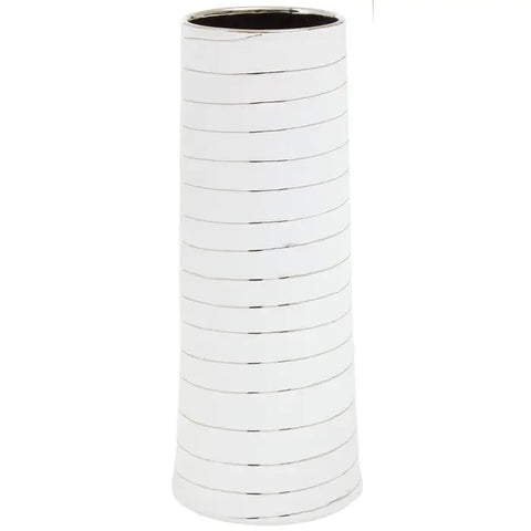 Haldis Large White Silver Stripe Ceramic Vase