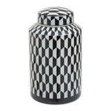 Marlo Small Black and White Geometric Print Ceramic Jar