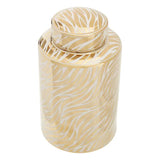 Doria Small White And Gold Finish Ceramic Jar