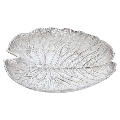 Salma Large Silver Finish Lotus Leaf Plate