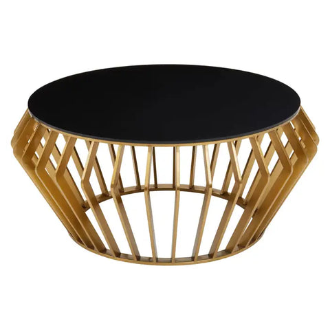 Ackley Gold Round Coffee Table with Black Glass