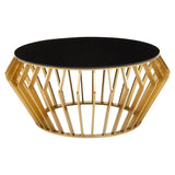 Ackley Gold Round Coffee Table with Black Glass